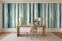Teal Stripe Mural in a home office
