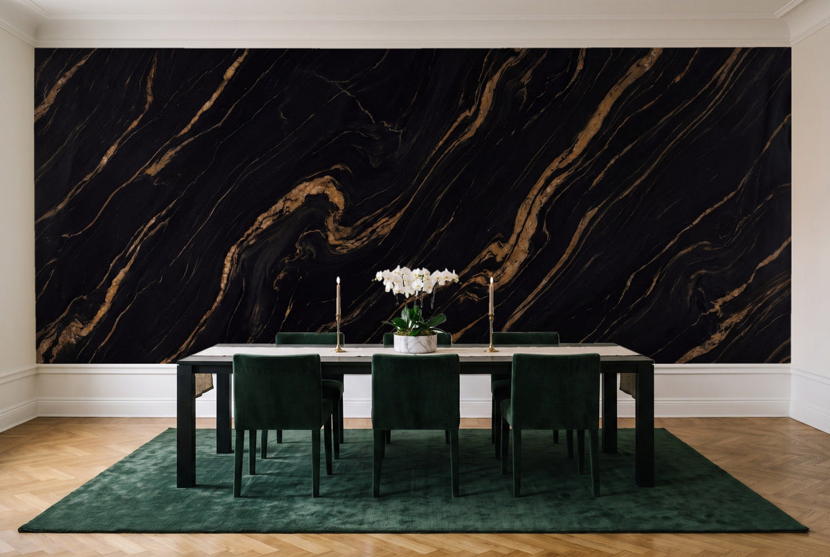 Black And Gold Marble Mural in a dining room