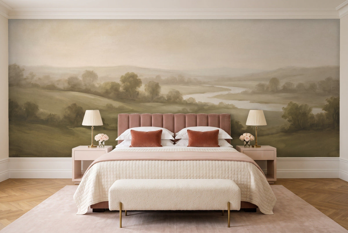Olive Hills Landscape Mural in a bedroom