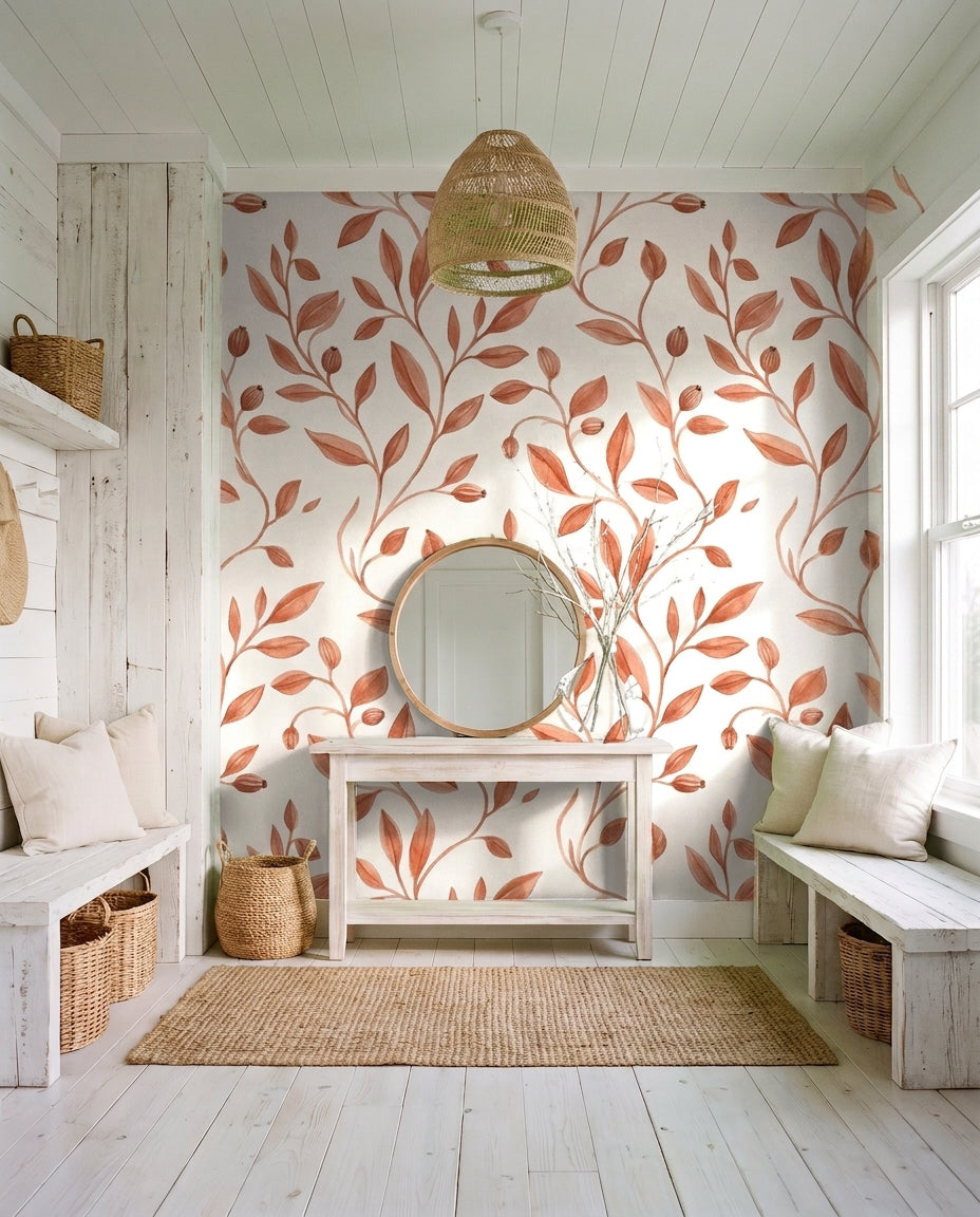 Terracotta Vine Botanical Mural in an interior
