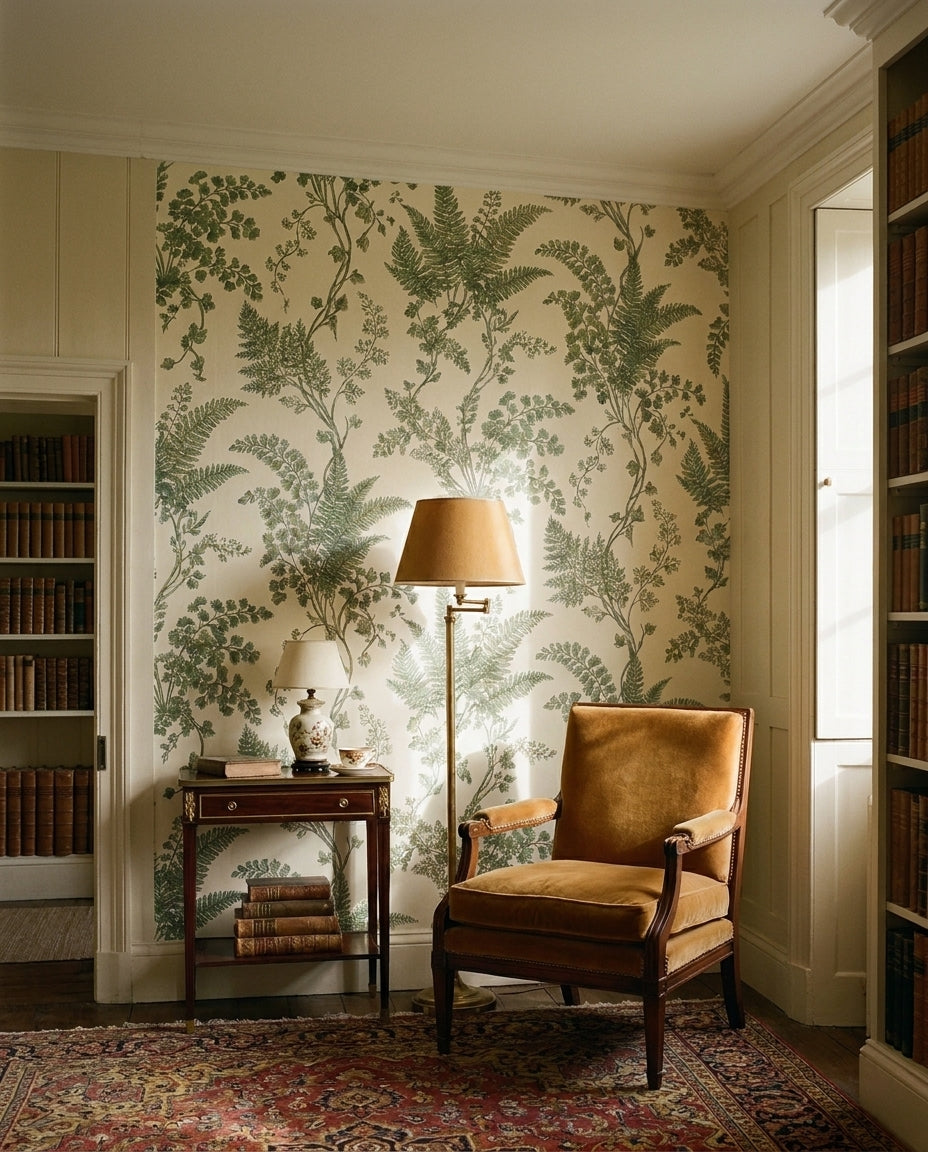 Green Fern Botanical Mural in an interior