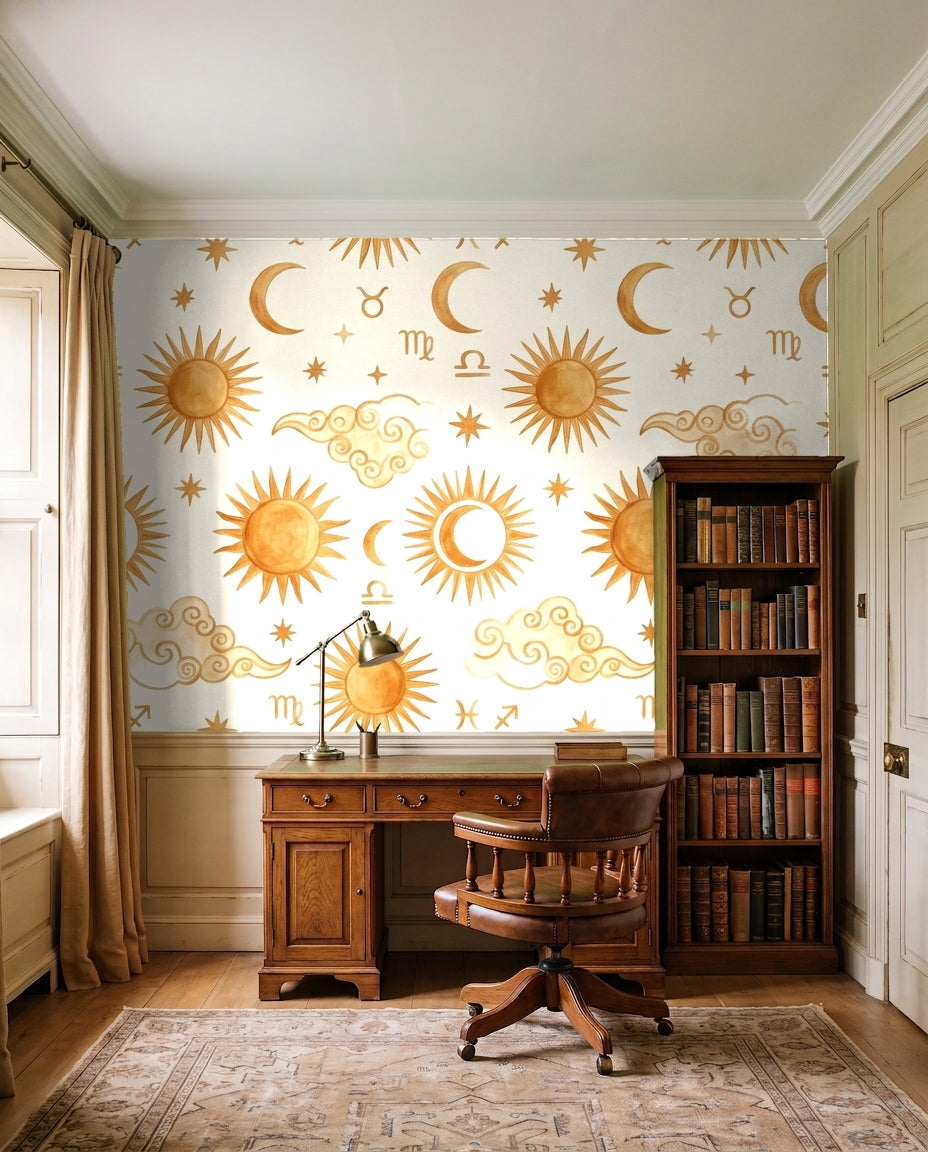 Ochre Celestial Mural on a feature wall