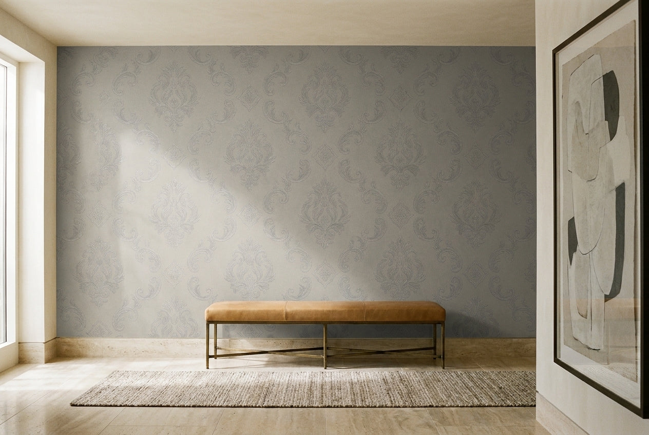 Grey Damask Damask Mural on a feature wall