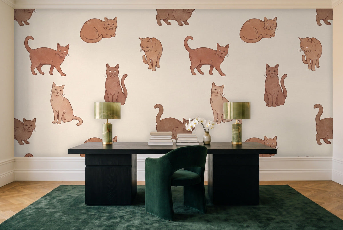 Clay Cat Animal Mural in a home office