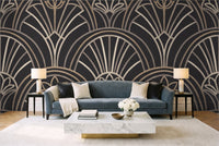 Black Art Deco Mural in a living room