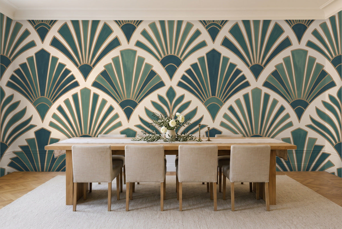 Teal Art Deco Mural in a dining room