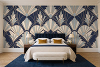 Navy Art Deco Mural in a bedroom