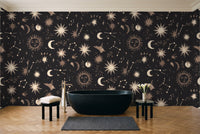 Charcoal Stars Celestial Mural in a bathroom