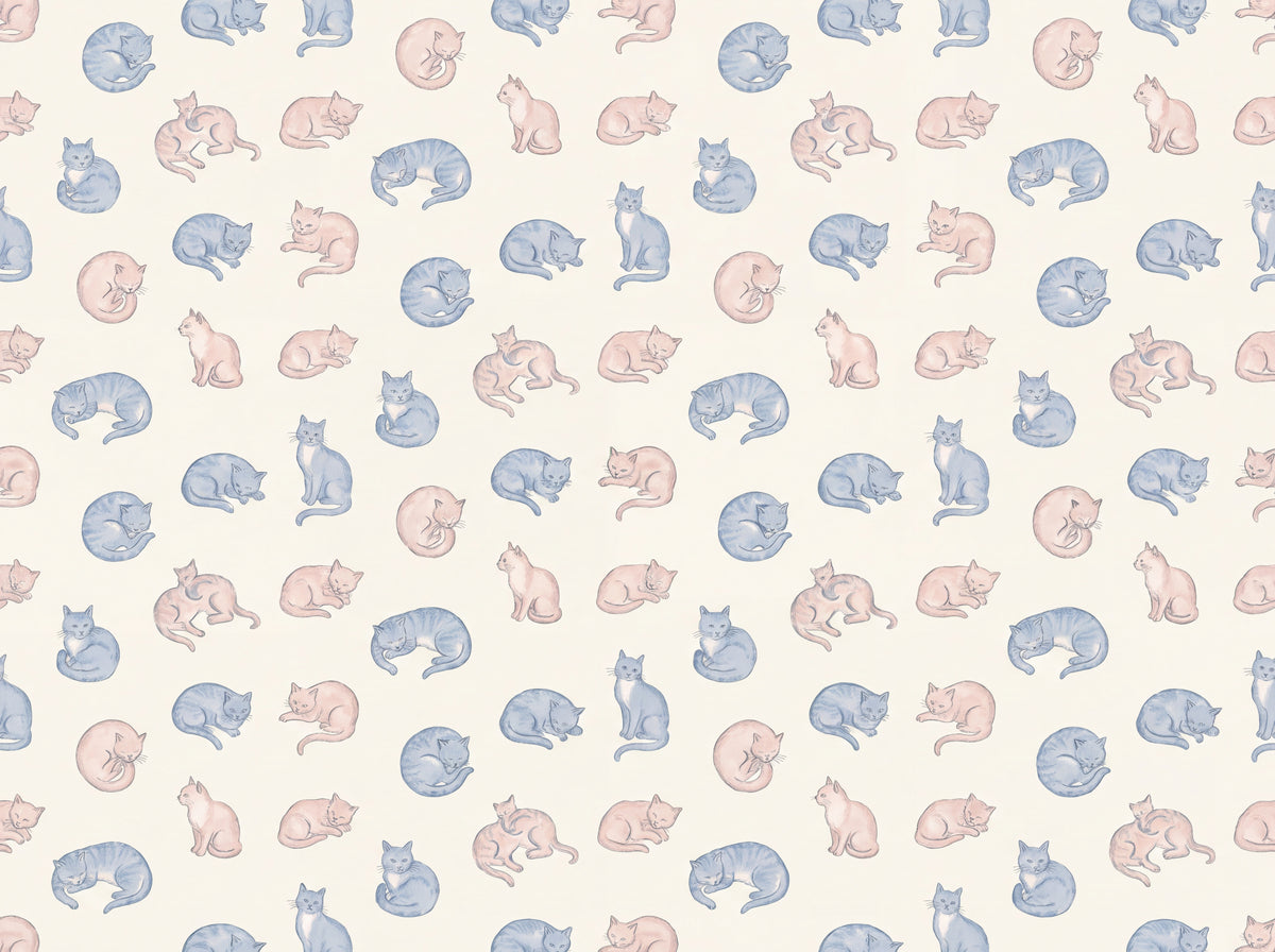 Blue And Pink Cat Animal Mural design