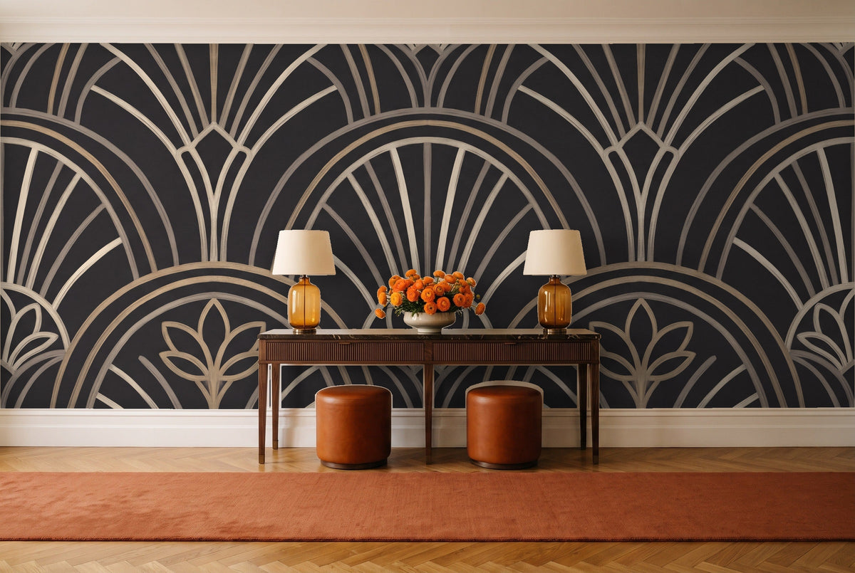 Black Art Deco Mural in an entryway