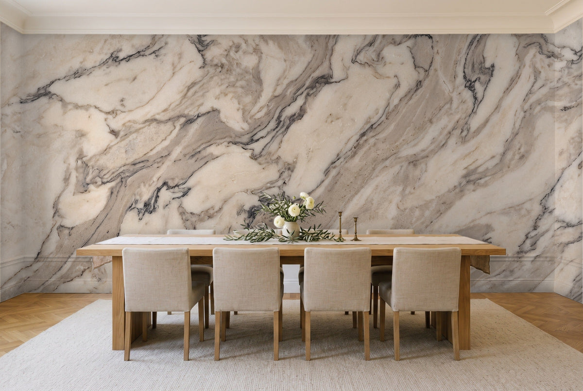 Cream Marble Mural in a dining room