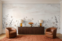 Cream Wildflower Meadow Floral Mural in a living room