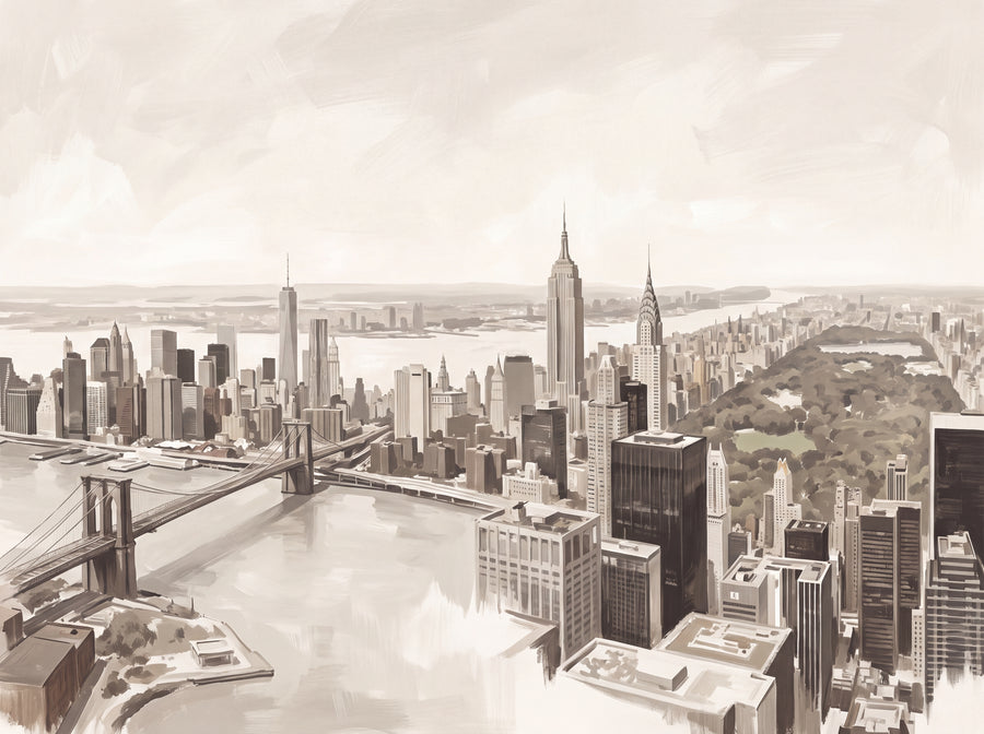 Beige New York Cityscape Mural