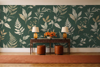 Emerald Leaf Botanical Mural in an entryway