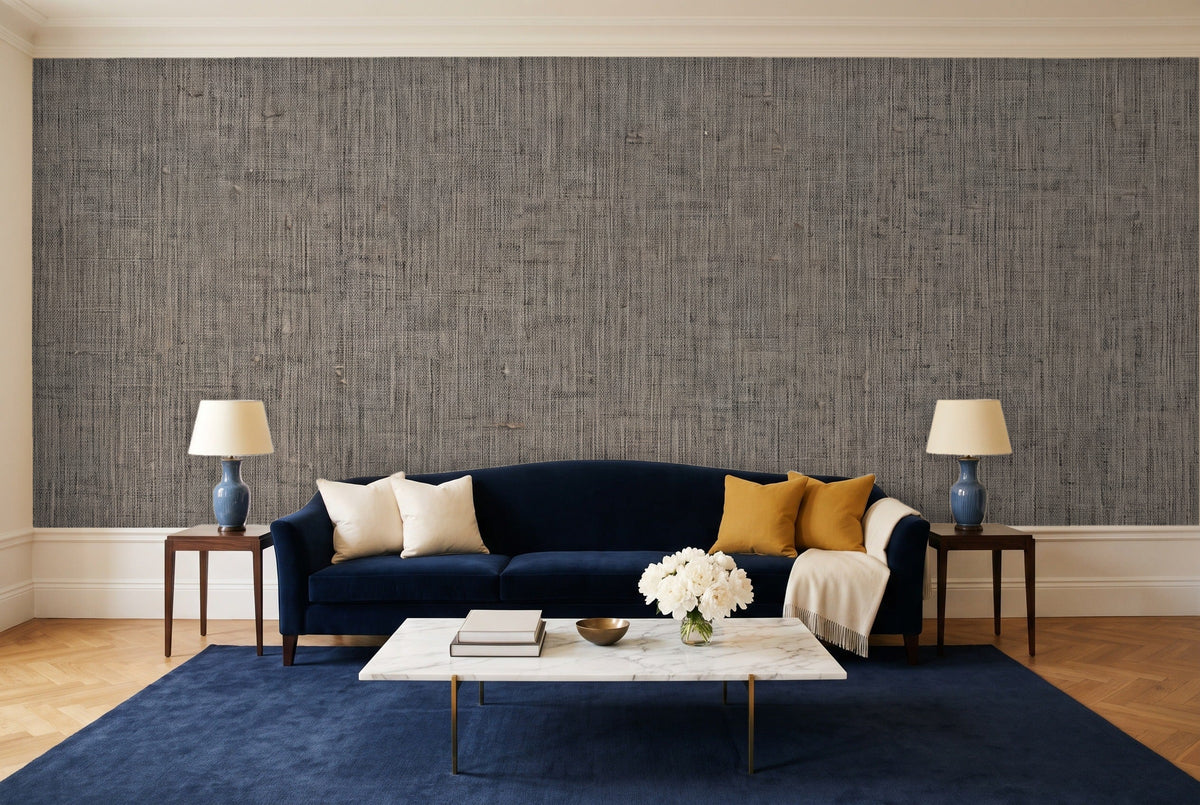 Charcoal Linen Texture Mural in a living room