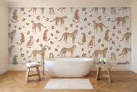 Beige Cheetah Animal Mural in a bathroom