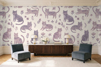 Lilac Cat Animal Mural in a living room