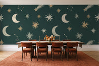 Emerald Stars Celestial Mural in a dining room