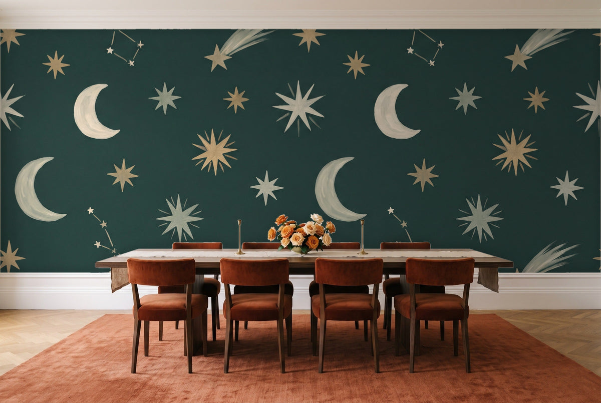 Emerald Stars Celestial Mural in a dining room