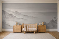 Grey Mountain Landscape Mural in a nursery