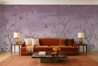 Purple Chinoiserie Garden Chinoiserie Mural in a living room