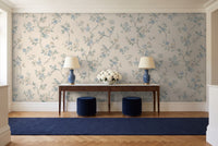 Light Blue Cherry Blossom Floral Mural in an entryway