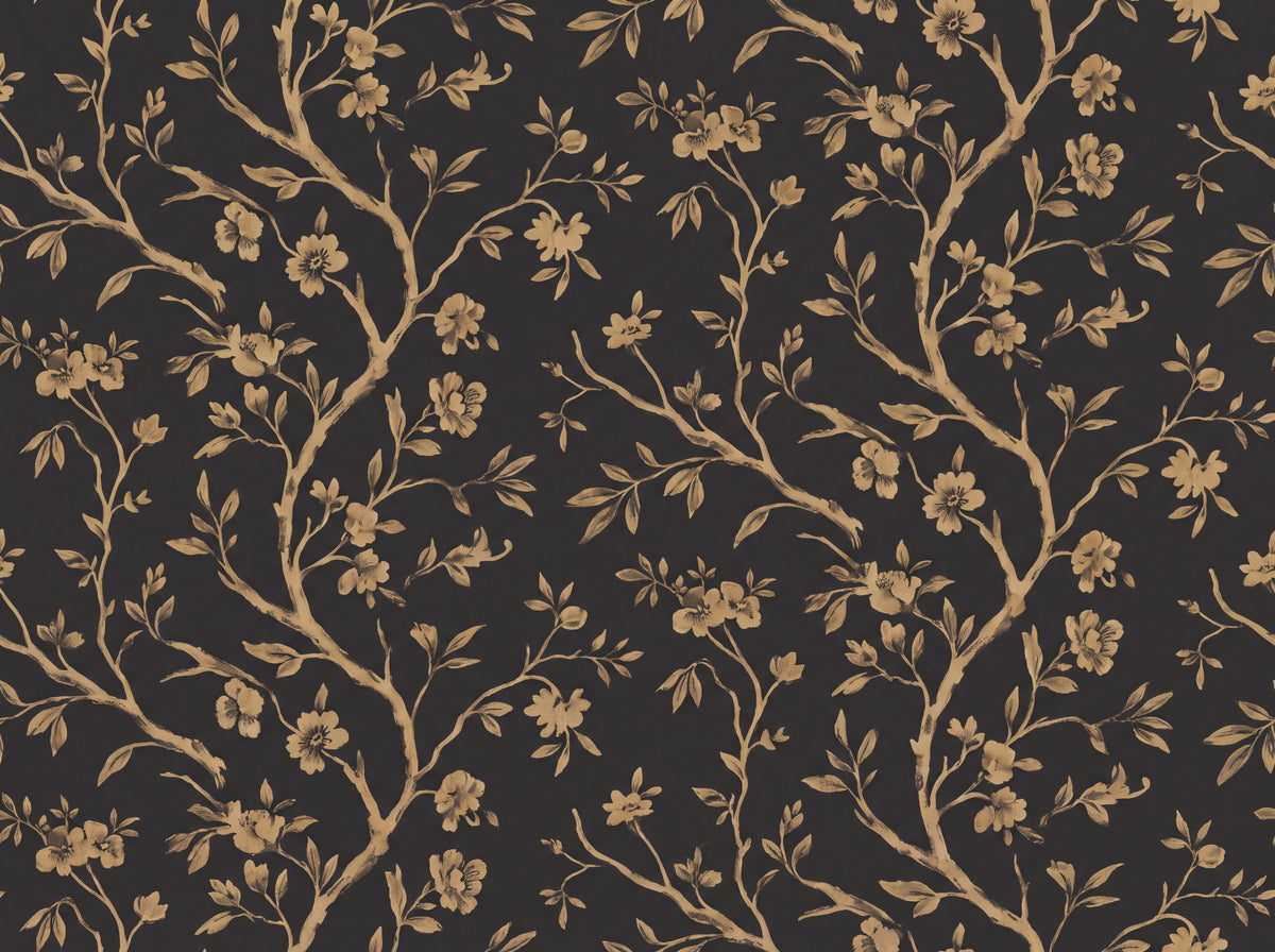 Black And Gold Birch Botanical Mural design