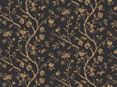 Black And Gold Birch Botanical Mural design