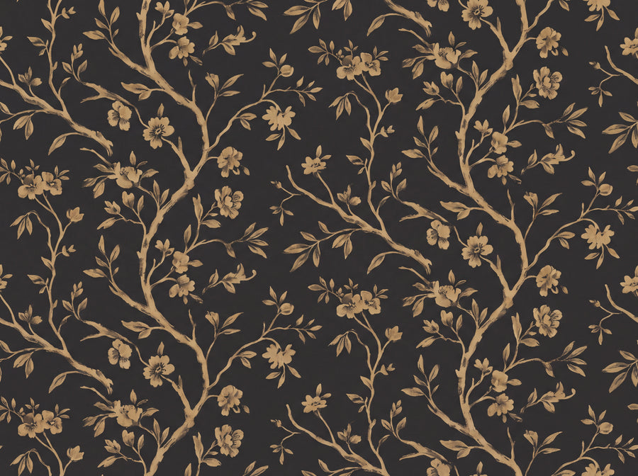 Black And Gold Birch Botanical Mural