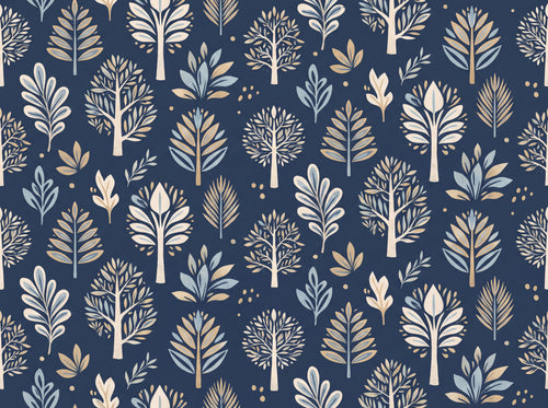 Navy Tree Botanical Mural sample on the real paper