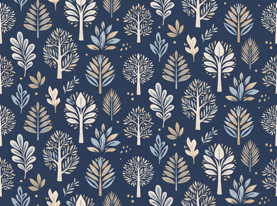 Navy Tree Botanical Mural