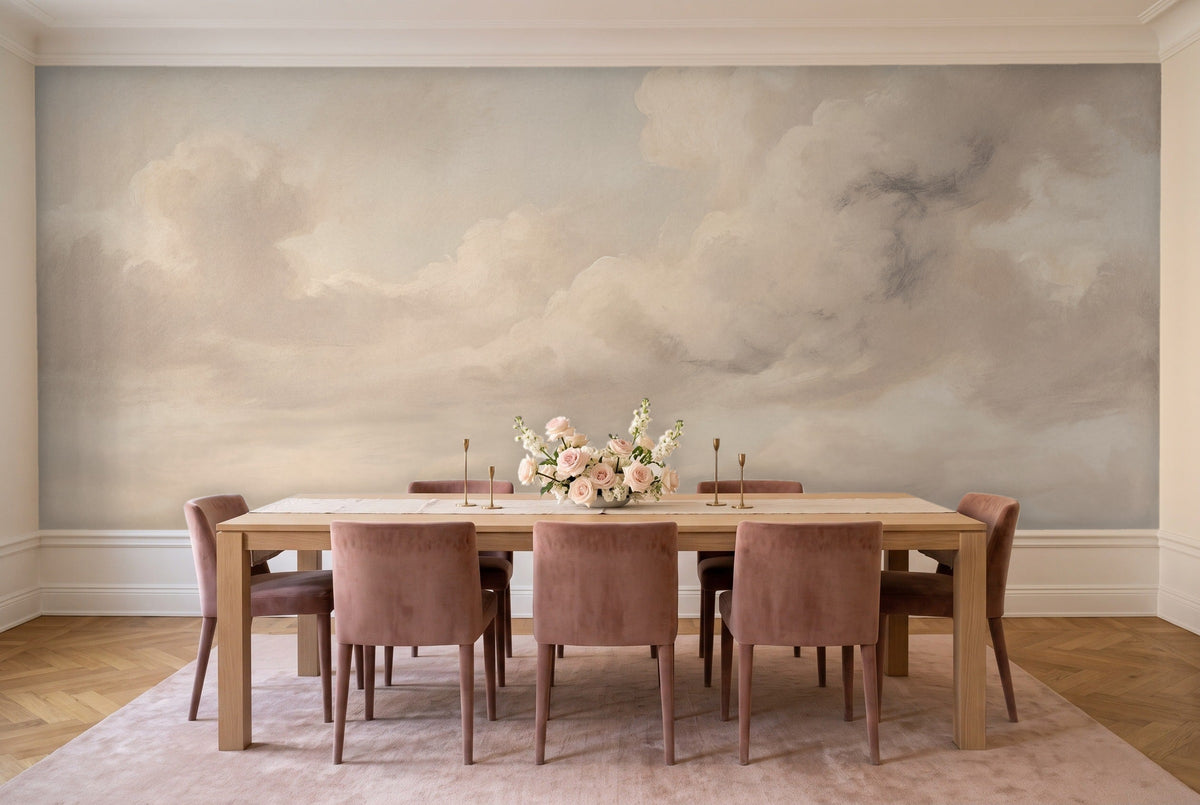 Cream Clouds Landscape Mural in a dining room