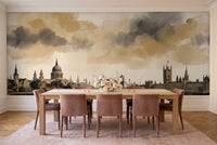 Black And Gold London Cityscape Mural in a dining room
