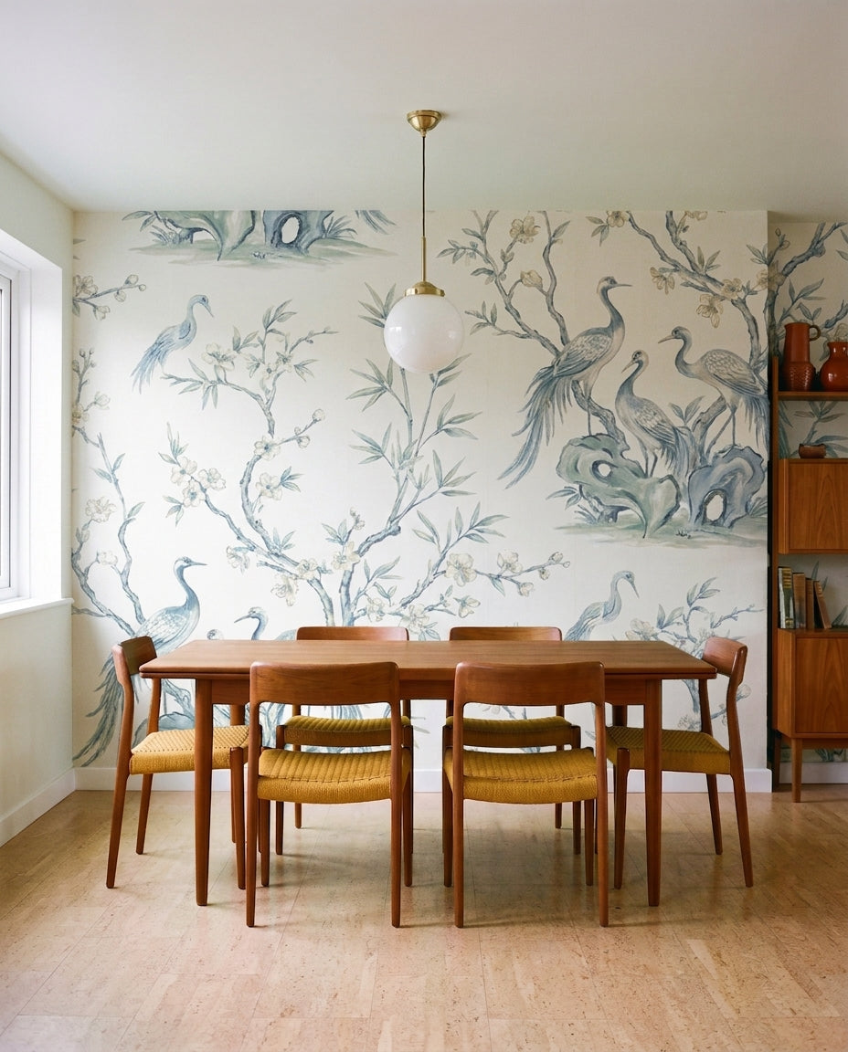 Blue Crane Animal Mural on a feature wall