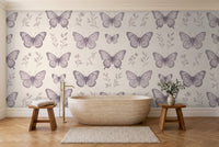 Lilac Butterfly Mural in a bathroom