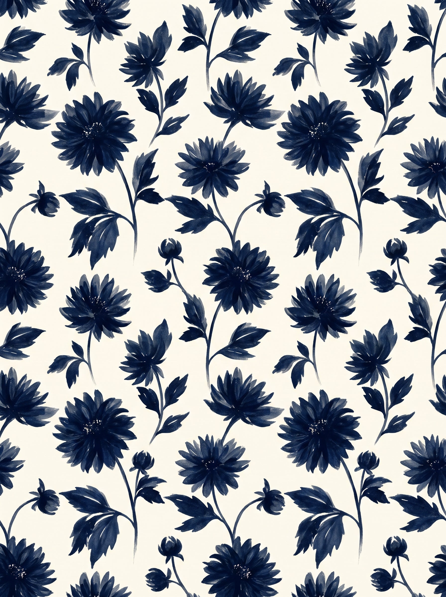 Navy Dahlia Floral Mural design