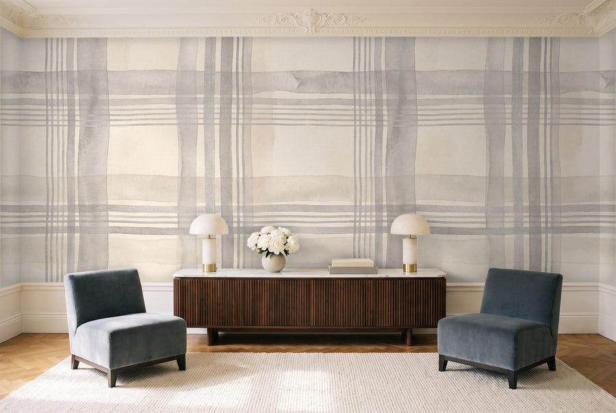 Grey Plaid Mural on a wall