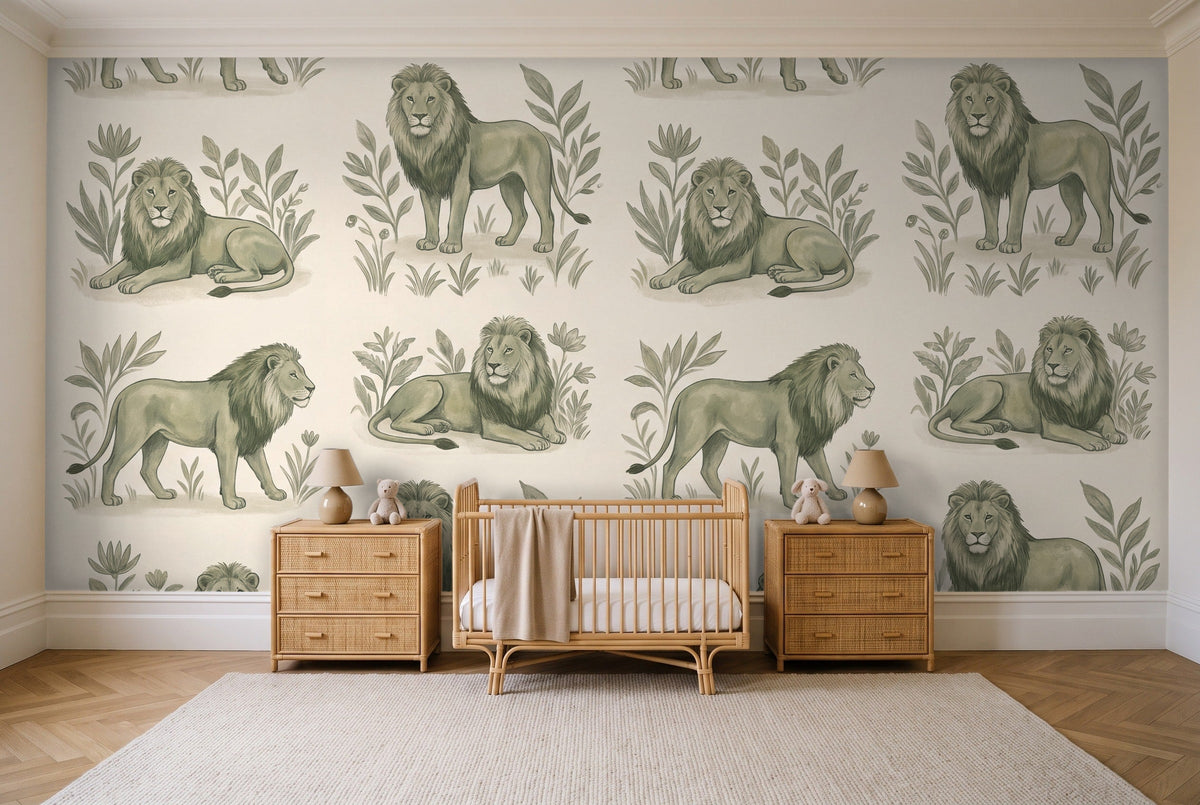 Green Lion Animal Mural in a nursery