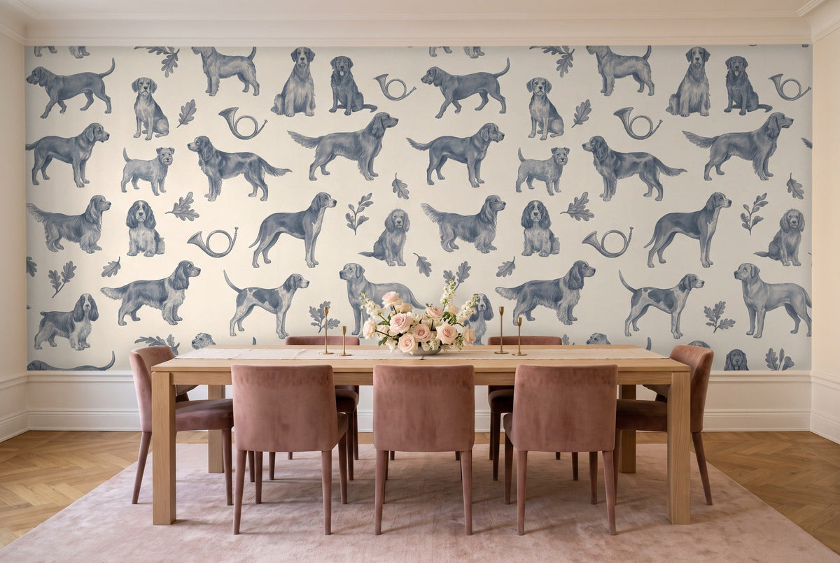 Blue Dog Animal Mural in a dining room
