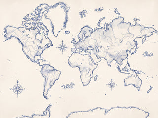 Blue And White World Map Map Mural sample
