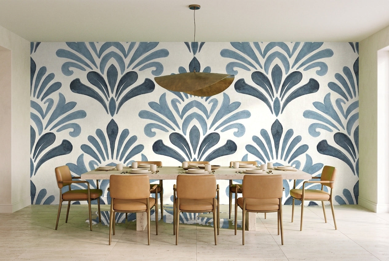 Blue Damask Mural in an interior