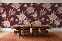 Burgundy Peony Floral Mural in a dining room