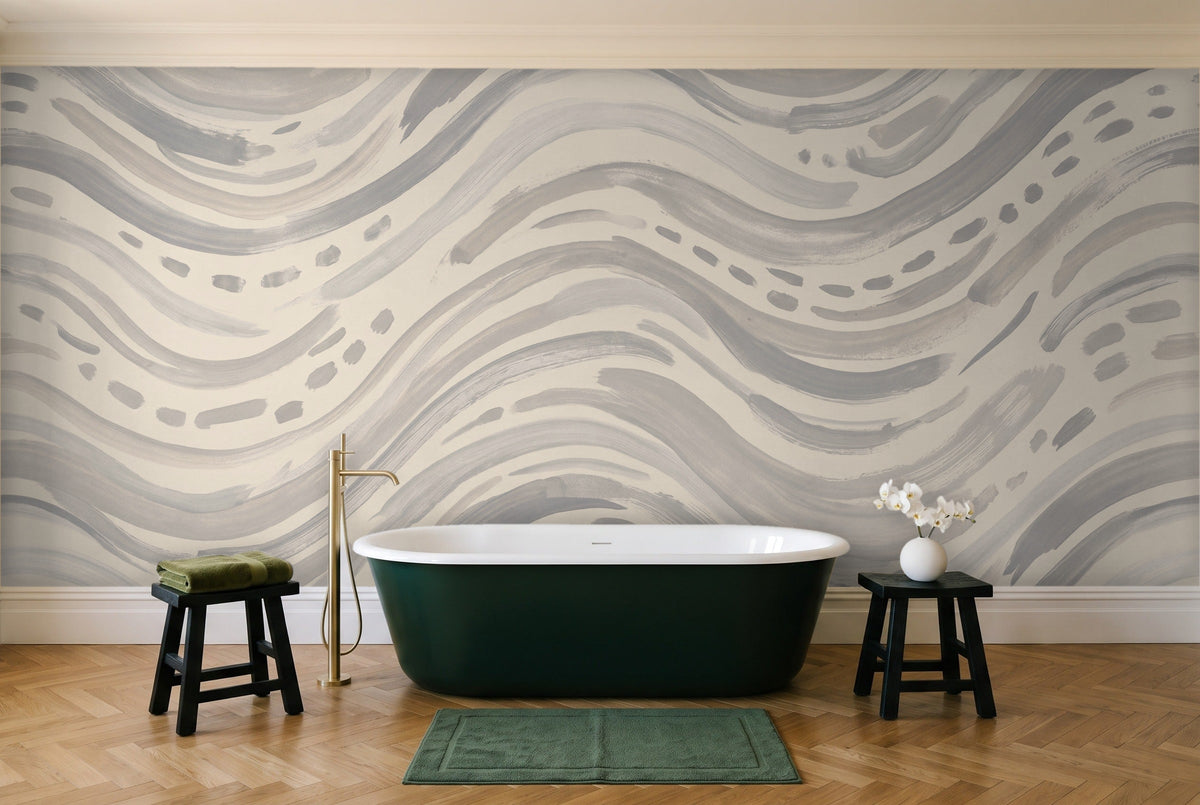 Grey Stripe Mural in a bathroom