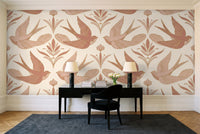 Blush Swallow Animal Mural in a home office