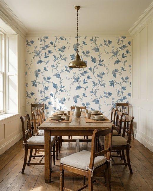 Blue-and-grey Vine Botanical Mural