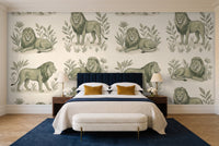 Green Lion Animal Mural in a bedroom