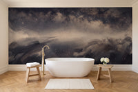 Black Galaxy Celestial Mural in a bathroom