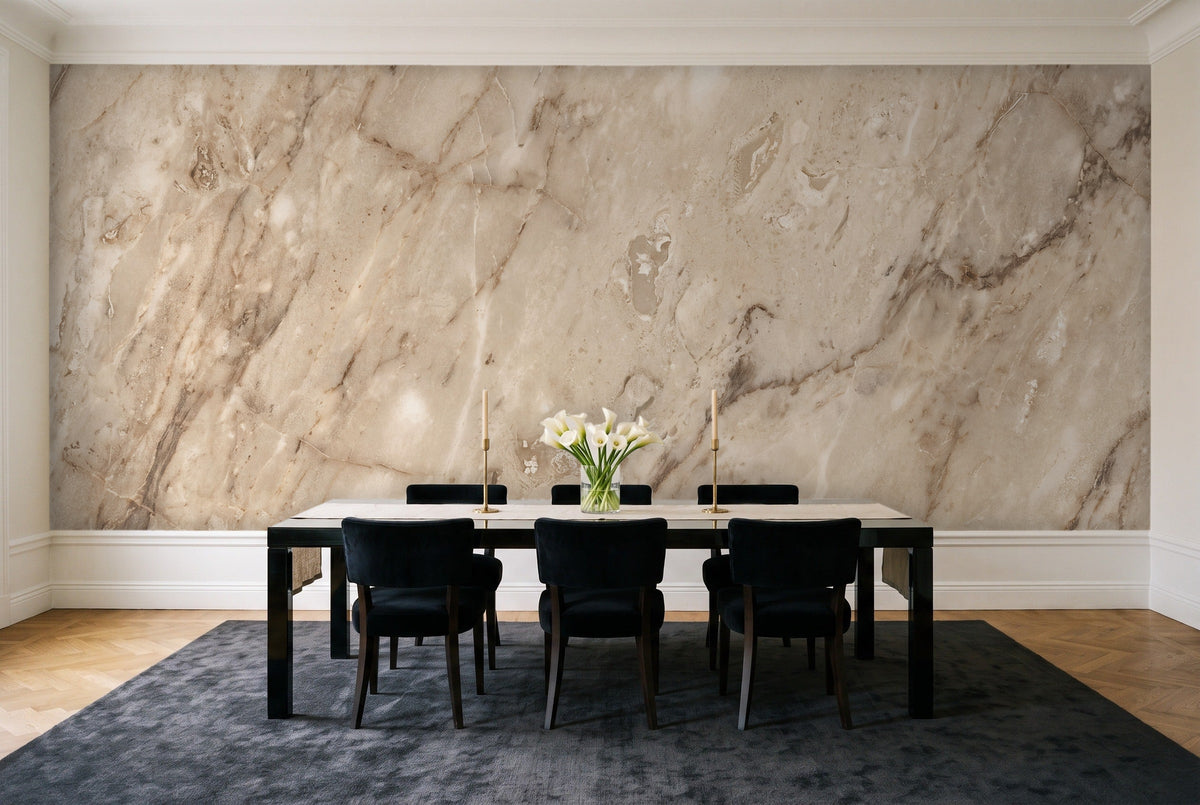 Beige Marble Mural in a dining room
