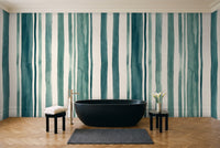 Teal Stripe Mural in a bathroom