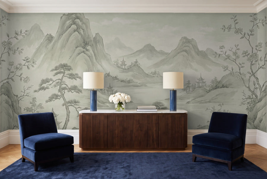 Sage Mountain Landscape Mural on a wall